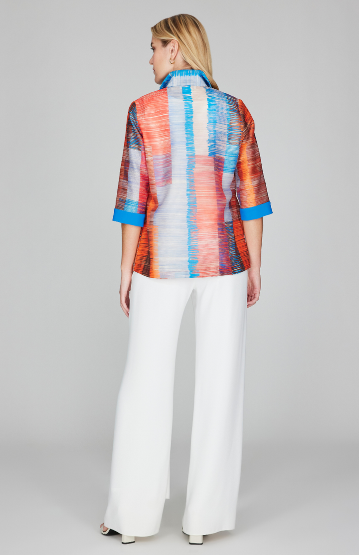 Linear Expressionist Organza Open Front High Neck Shirt Jacket