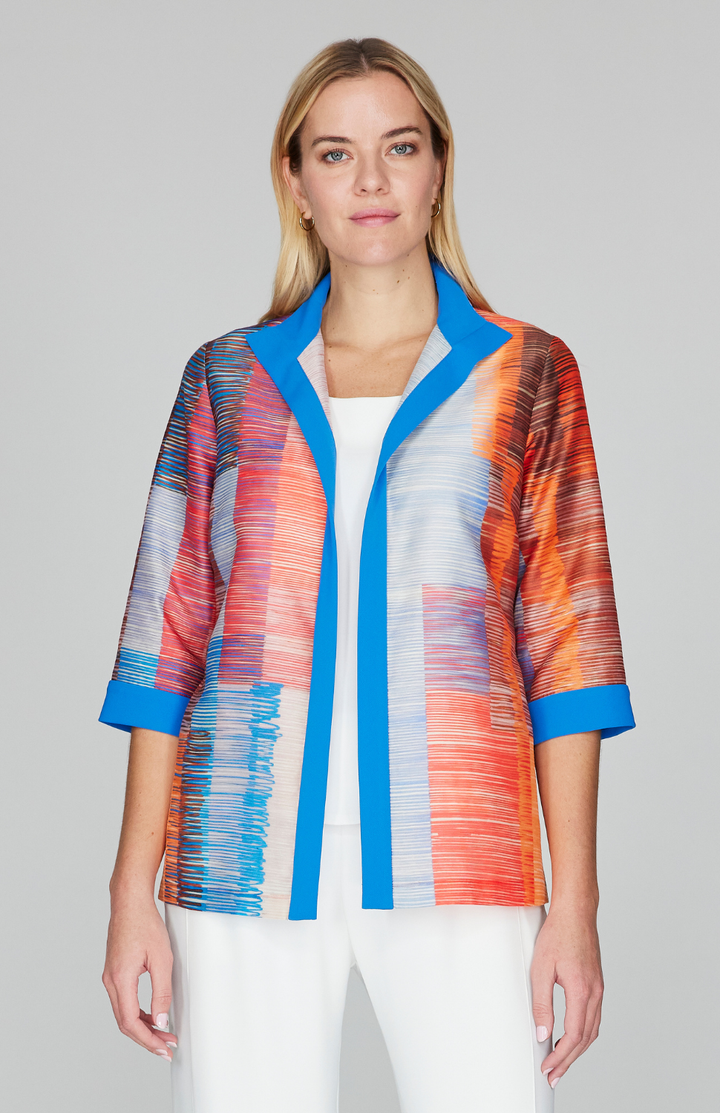 Linear Expressionist Organza Open Front High Neck Shirt Jacket
