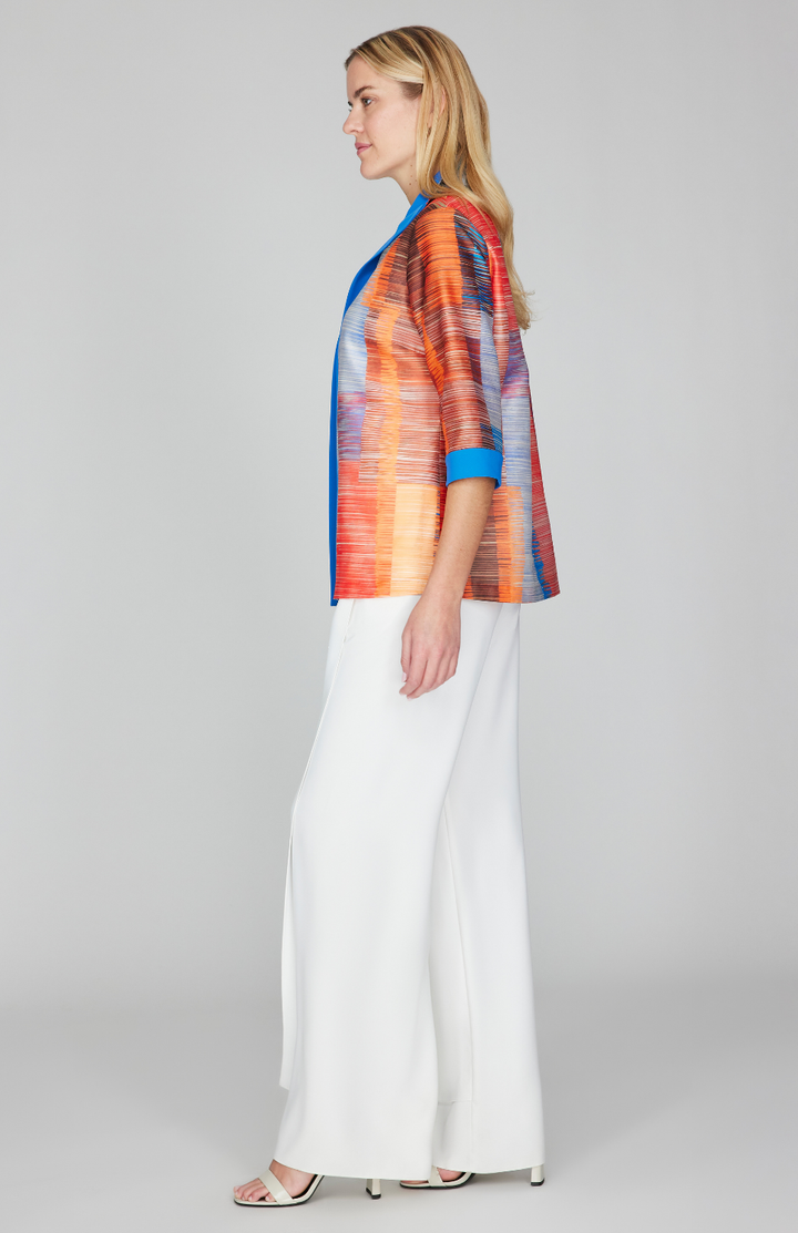 Linear Expressionist Organza Open Front High Neck Shirt Jacket