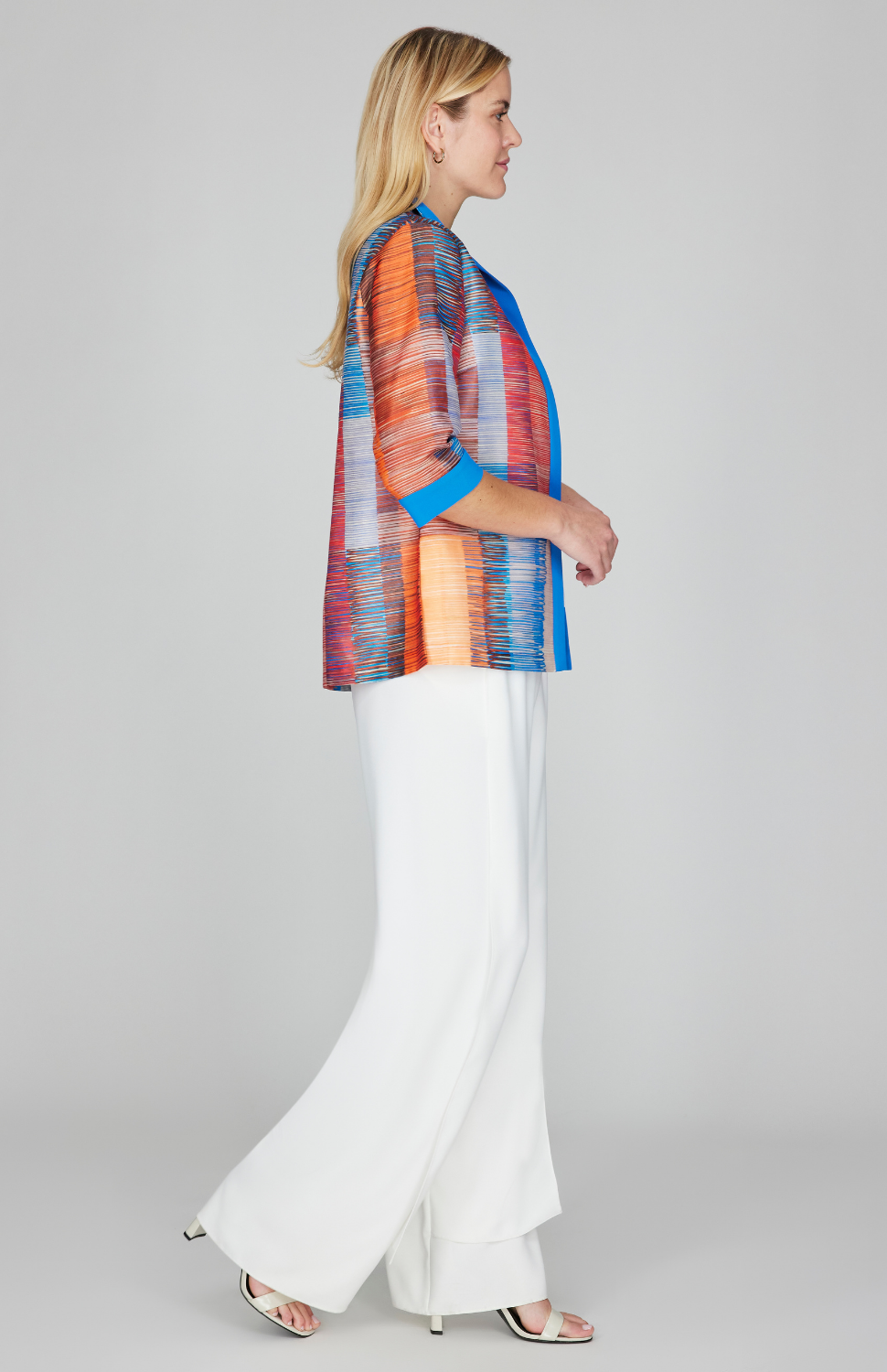 Linear Expressionist Organza Open Front High Neck Shirt Jacket