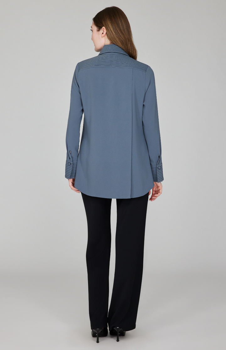 Lustrous Crepe Back Overlap Shirt w/ Trapunto Stitch Detail