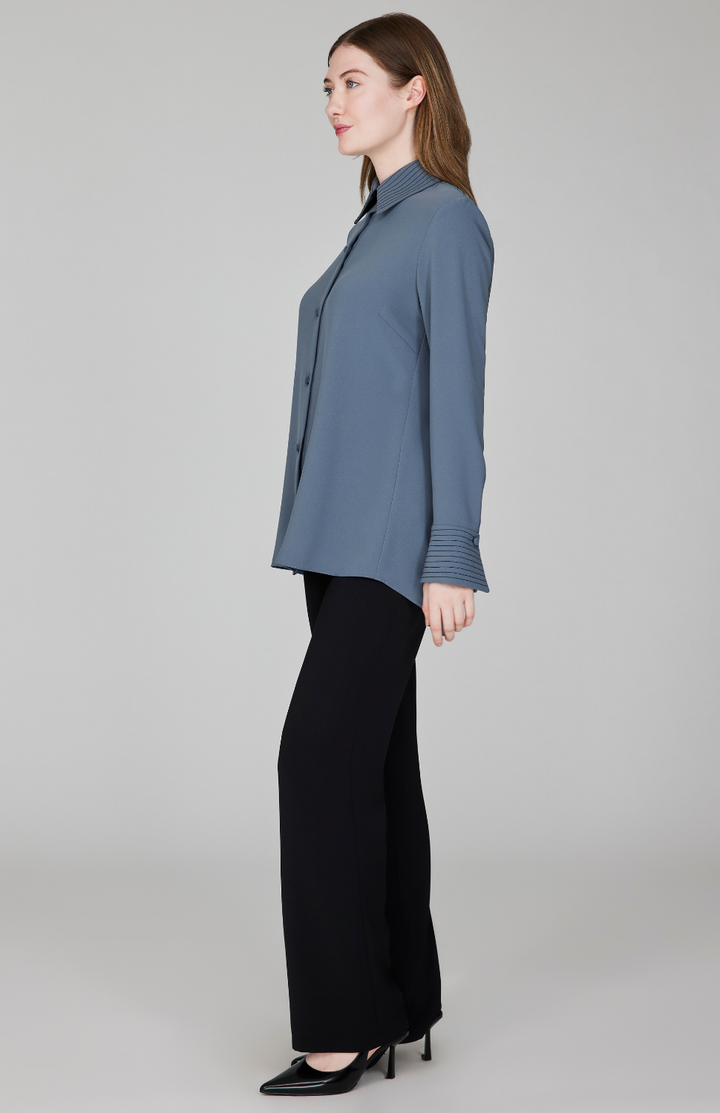 Lustrous Crepe Back Overlap Shirt w/ Trapunto Stitch Detail