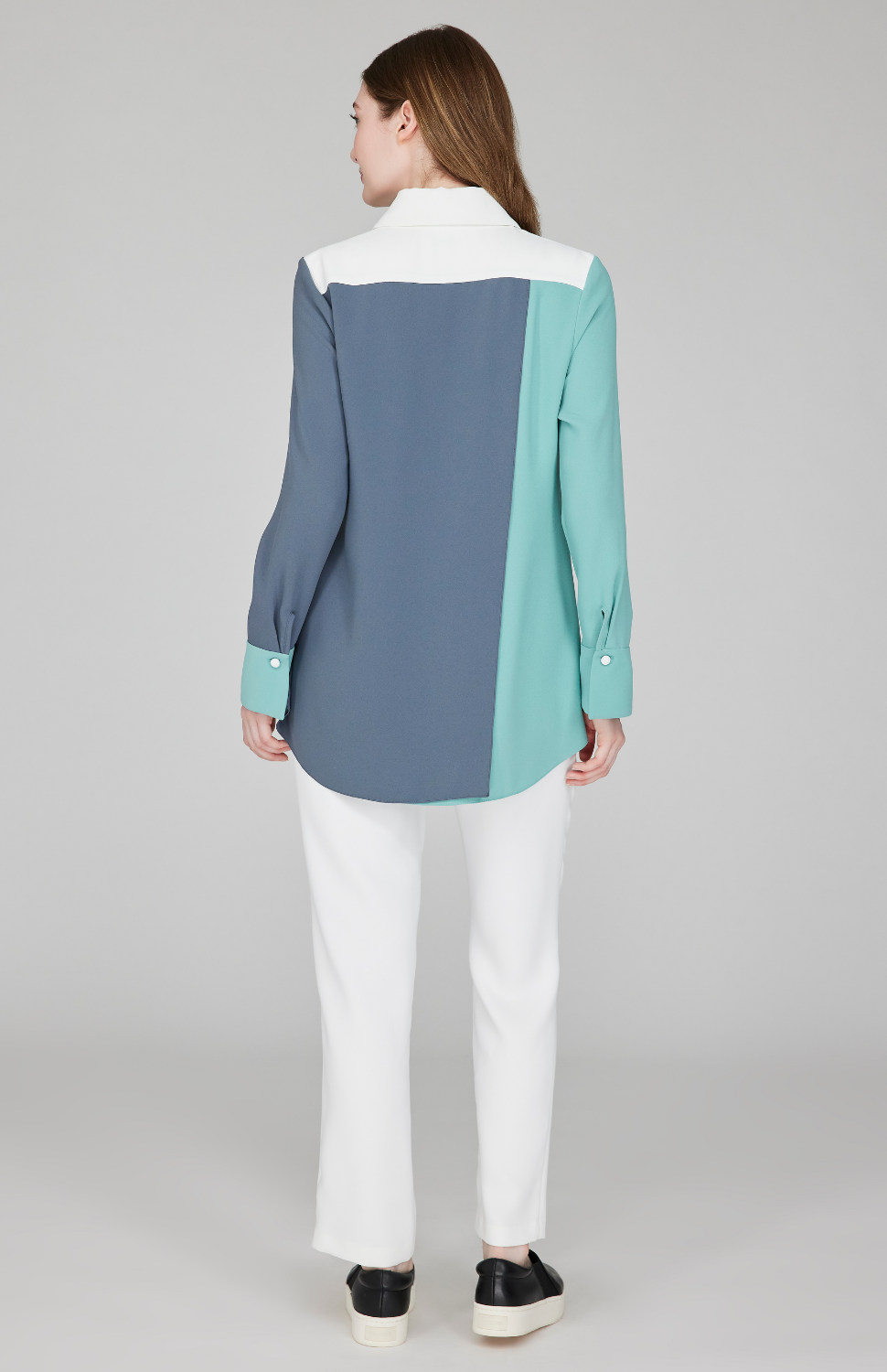 Lustrous Crepe Color Block Back Overlap Shirt - Frost