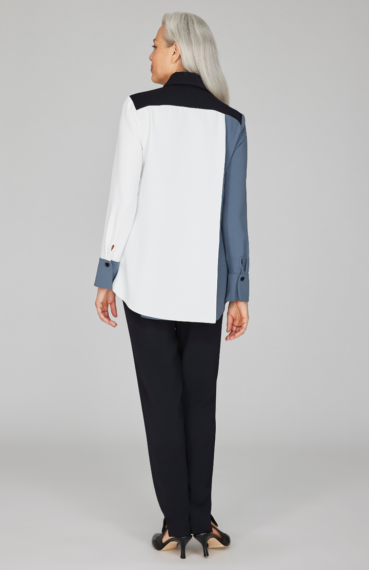 Lustrous Crepe Color Block Back Overlap Shirt - Lunar