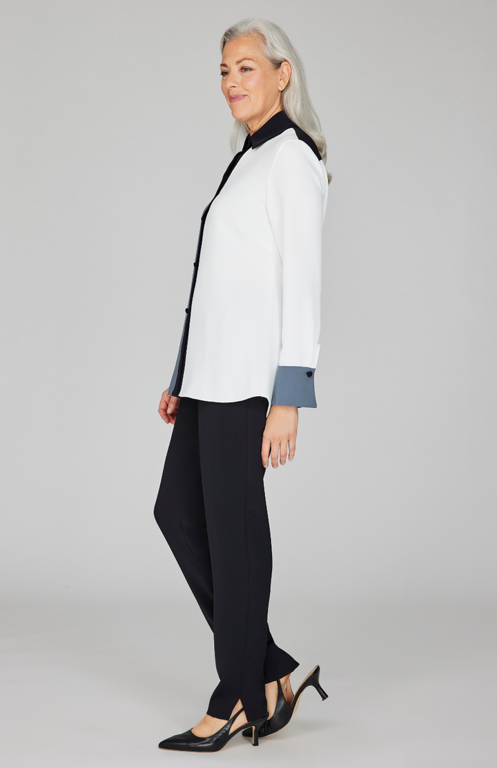 Lustrous Crepe Color Block Back Overlap Shirt - Lunar