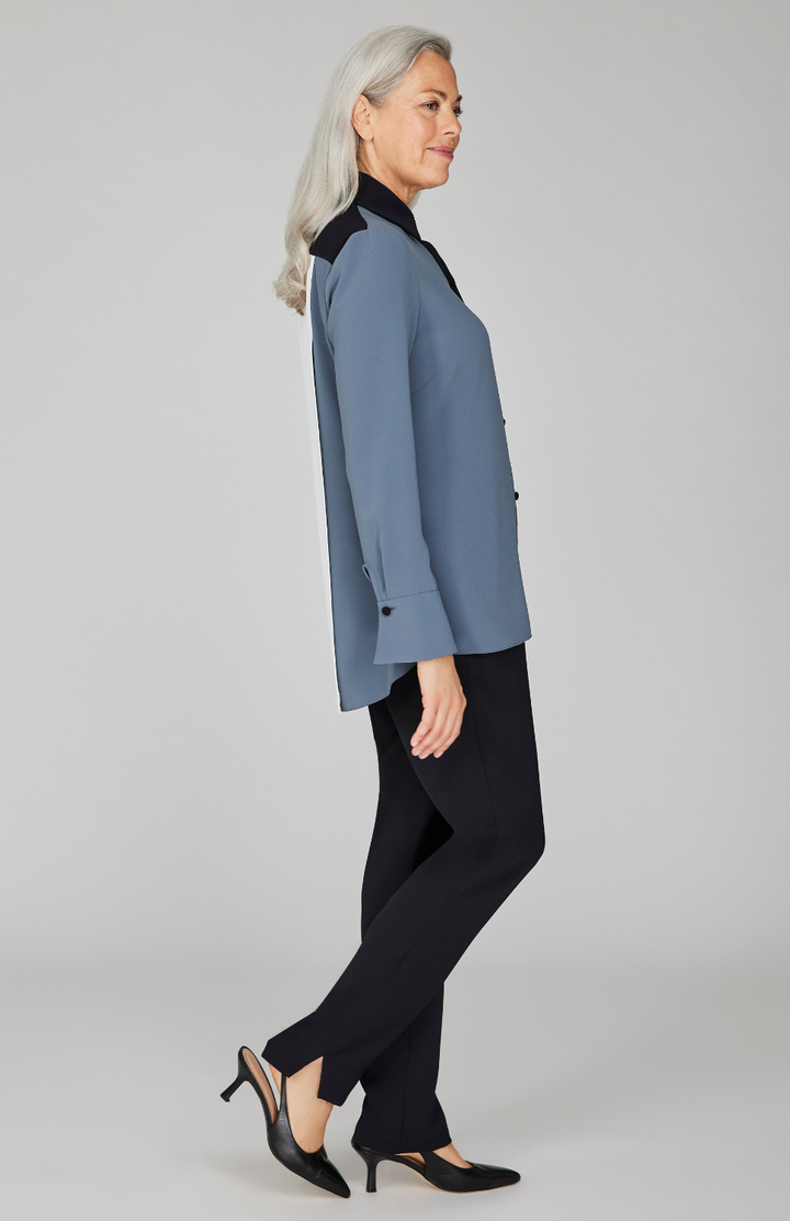 Lustrous Crepe Color Block Back Overlap Shirt - Lunar