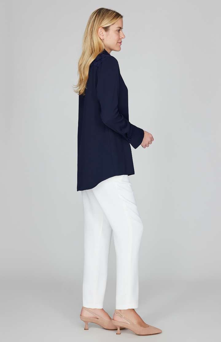 Lattice Smocking Collared Button Down Shirt