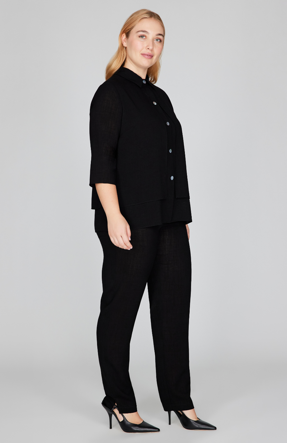 Microlinen Front Overlap Collared Shirt