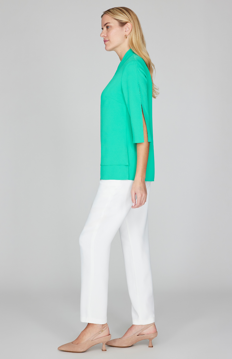 Gabby is 5'10" and wearing Dark Mint in size XS.