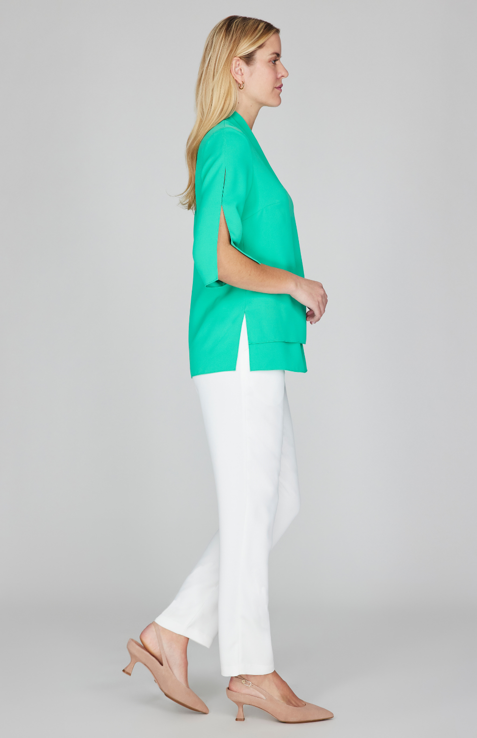 Gabby is 5'10" and wearing Dark Mint in size XS.