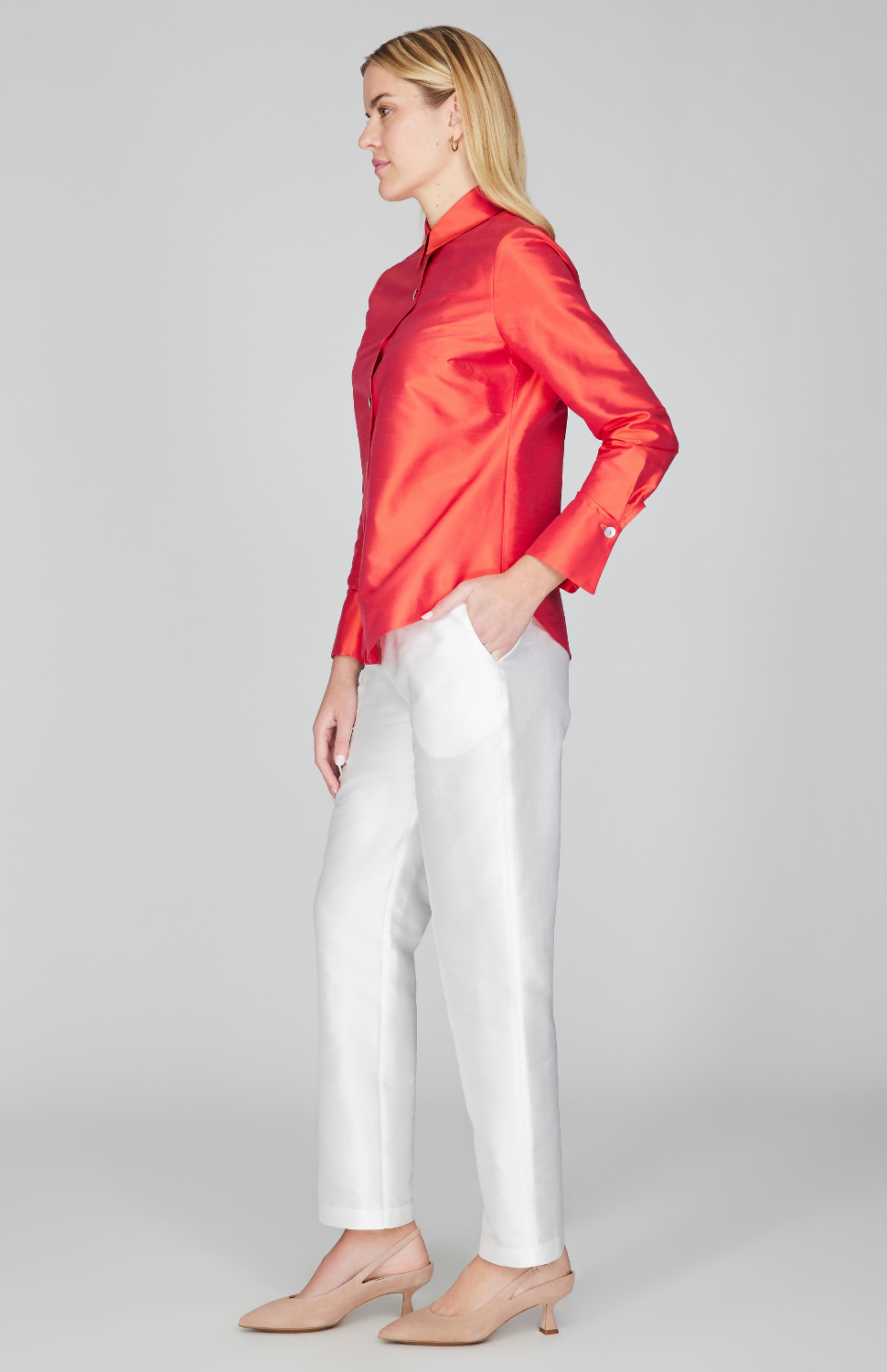 Silk Shantung Collared Tailored Shirt