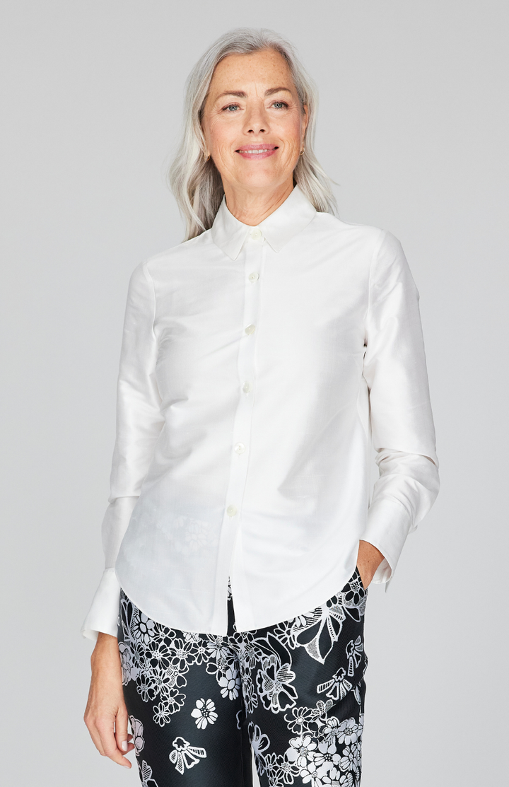 Silk Shantung Collared Tailored Shirt