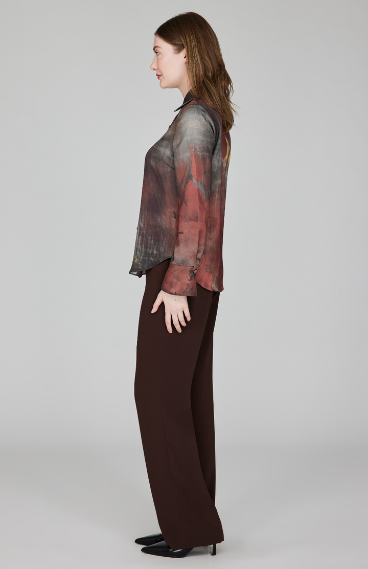Painterly Color Wash Print Tailored Button Down Shirt