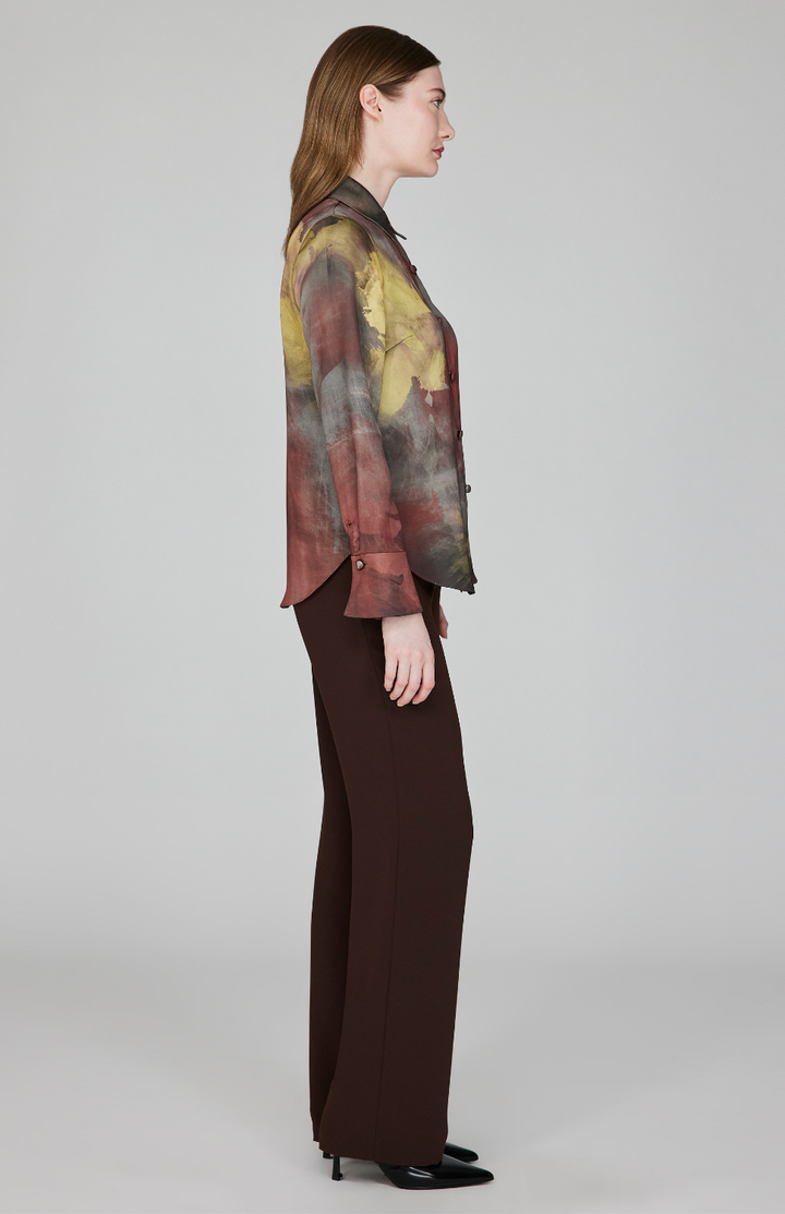 Painterly Color Wash Print Tailored Button Down Shirt