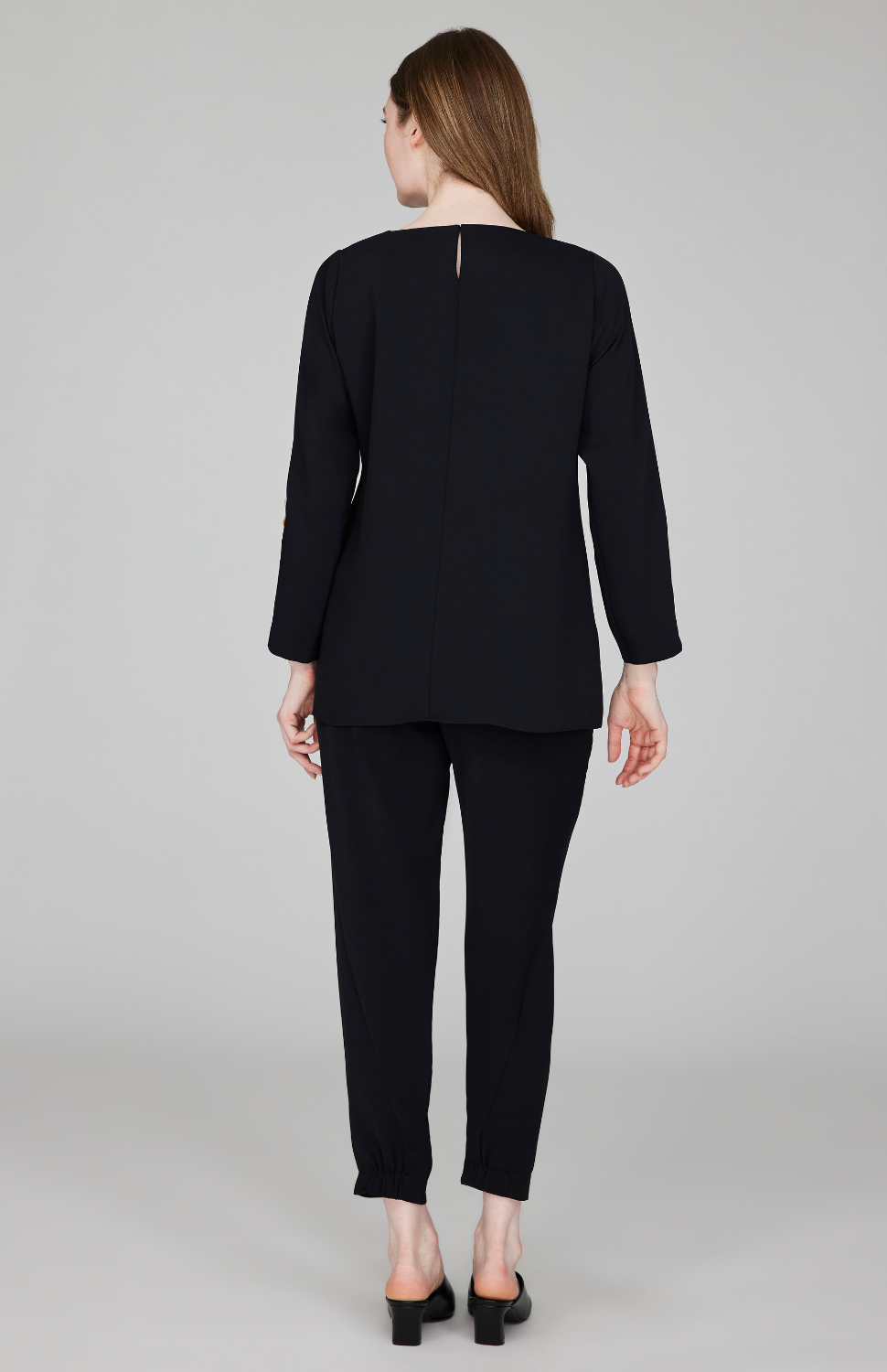 Lustrous Crepe 3/4 Sleeve Blouse w/ Ombré Button Detail