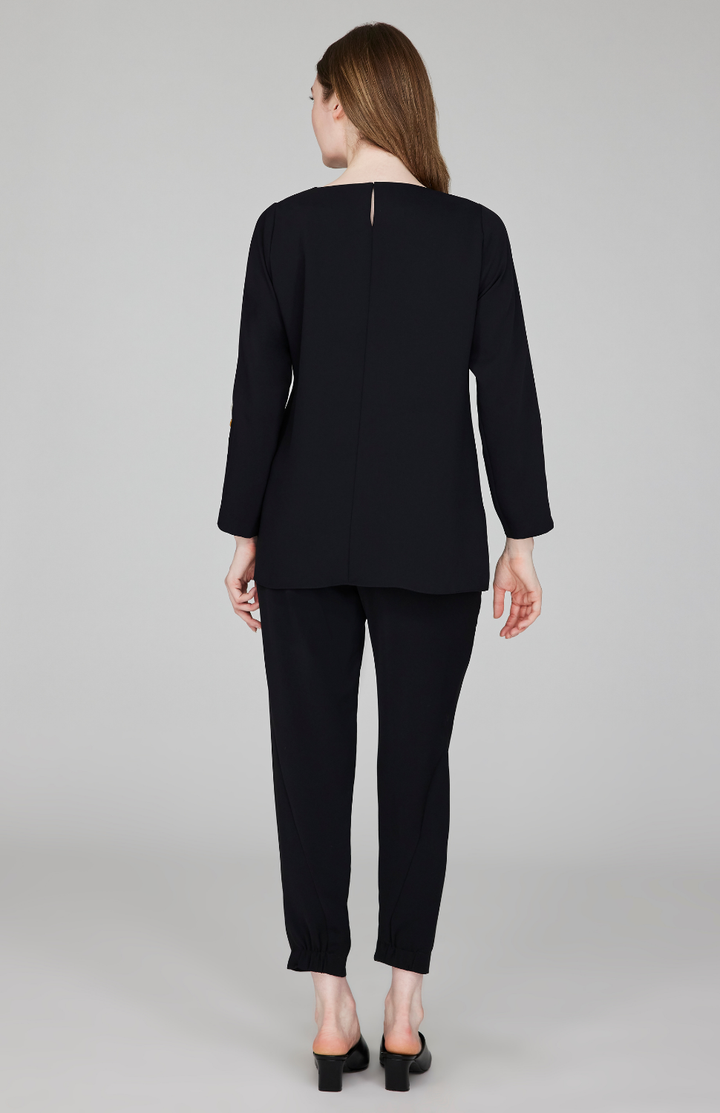 Lustrous Crepe 3/4 Sleeve Blouse w/ Ombré Button Detail