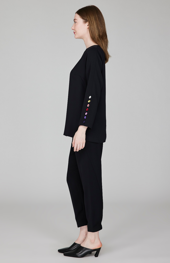 Lustrous Crepe 3/4 Sleeve Blouse w/ Ombré Button Detail