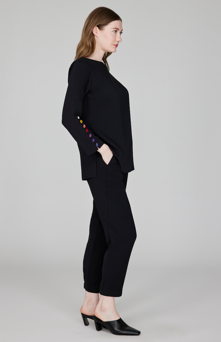 Lustrous Crepe 3/4 Sleeve Blouse w/ Ombré Button Detail