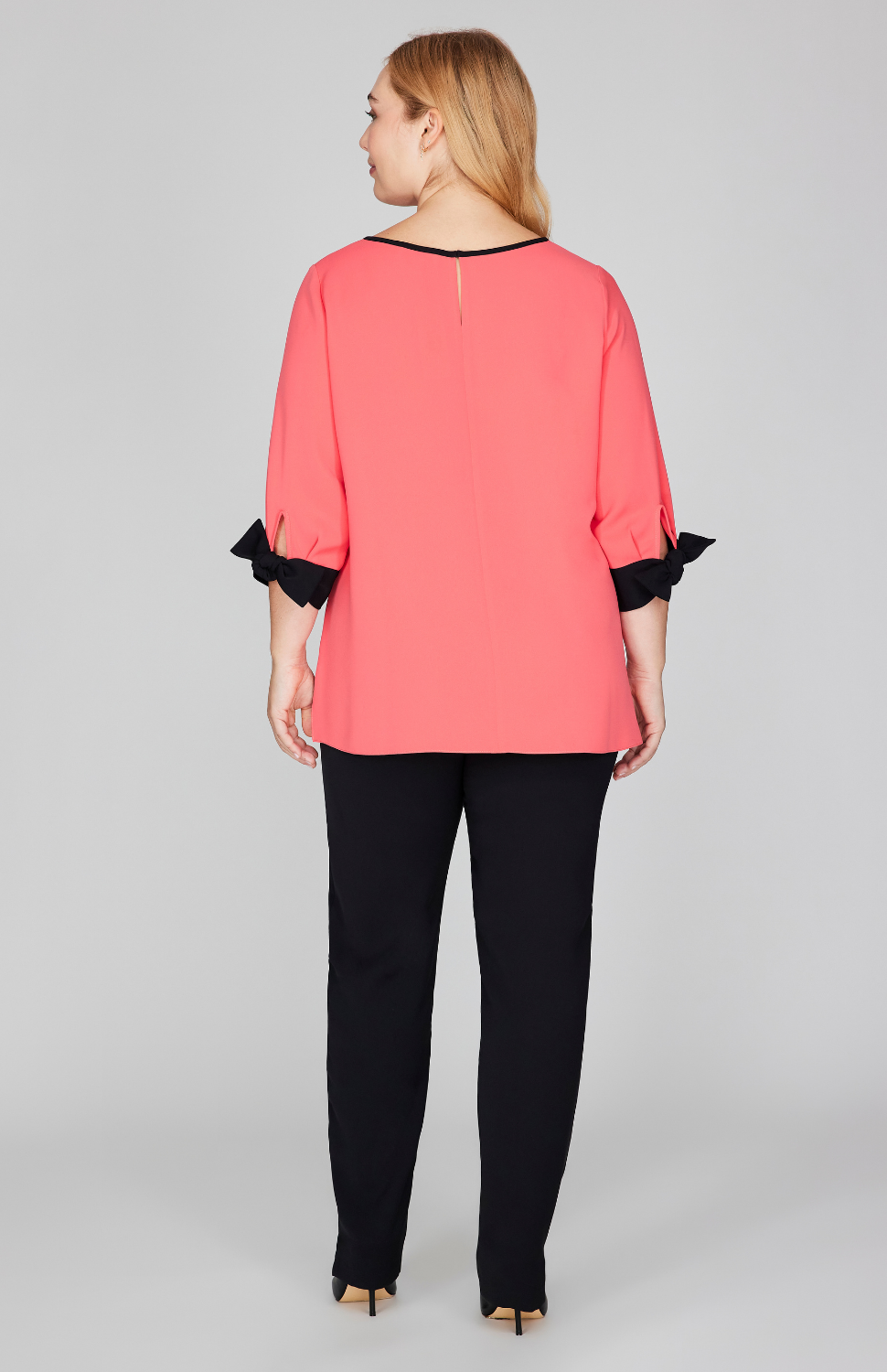 Lustrous Crepe 3/4 Sleeve Blouse with Tie Cuff