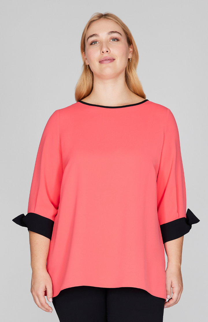 Lustrous Crepe 3/4 Sleeve Blouse with Tie Cuff