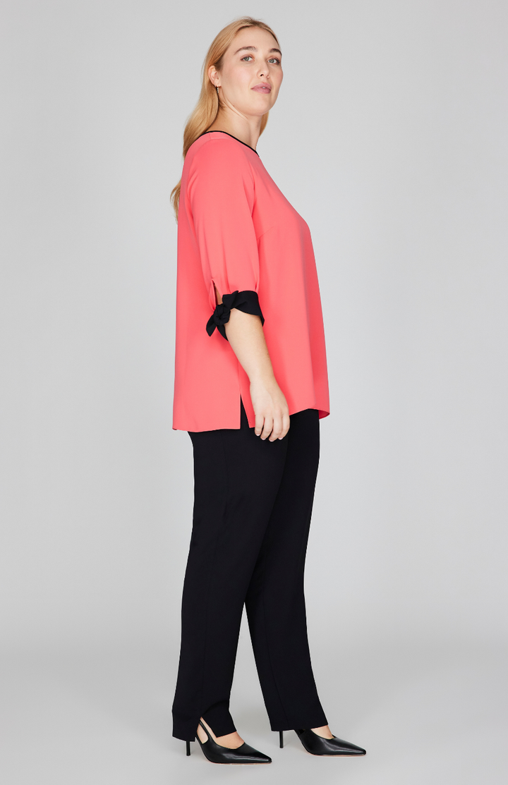 Lustrous Crepe 3/4 Sleeve Blouse with Tie Cuff