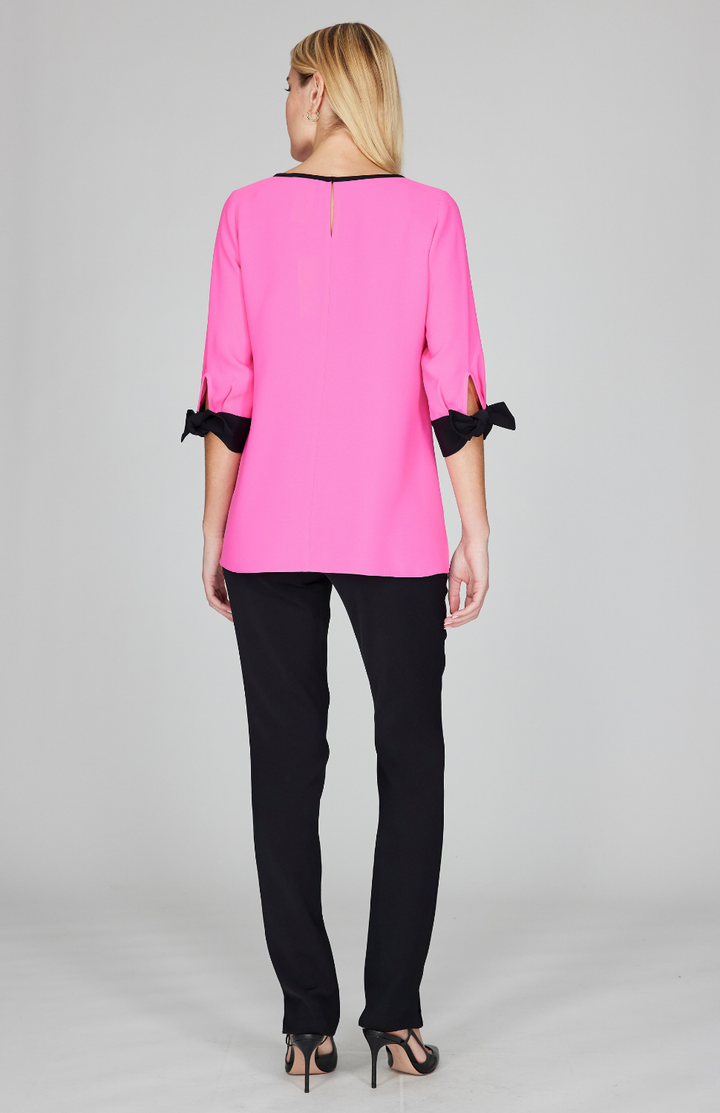 Lustrous Crepe 3/4 Sleeve Blouse with Tie Cuff