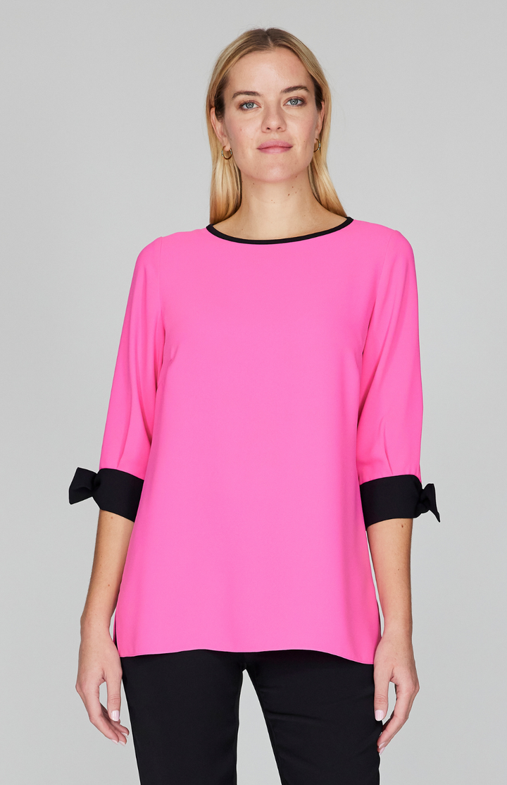 Lustrous Crepe 3/4 Sleeve Blouse with Tie Cuff