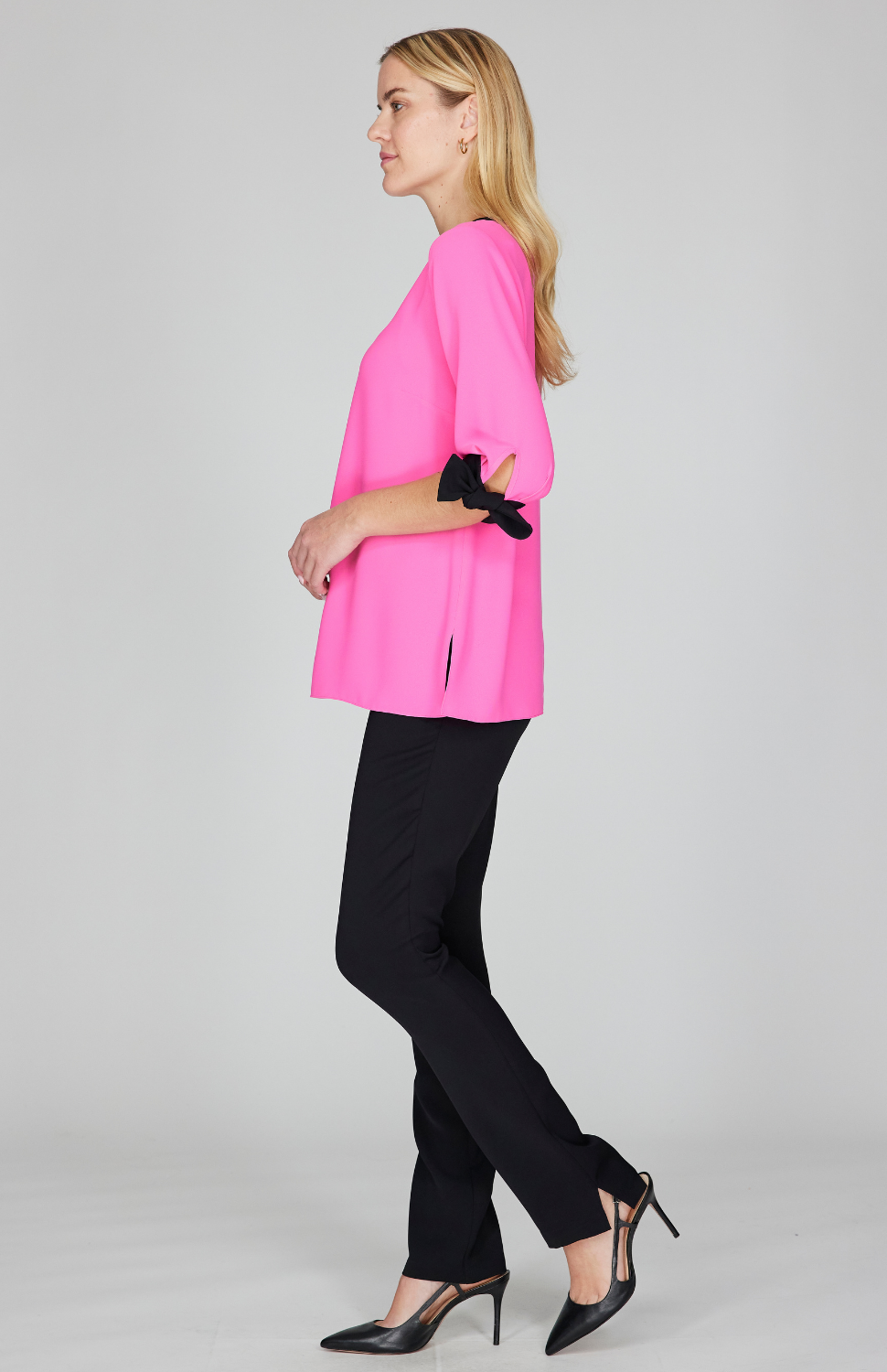 Lustrous Crepe 3/4 Sleeve Blouse with Tie Cuff