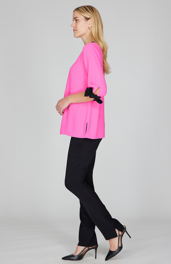 Lustrous Crepe 3/4 Sleeve Blouse with Tie Cuff