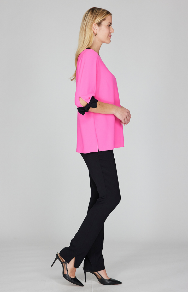 Lustrous Crepe 3/4 Sleeve Blouse with Tie Cuff