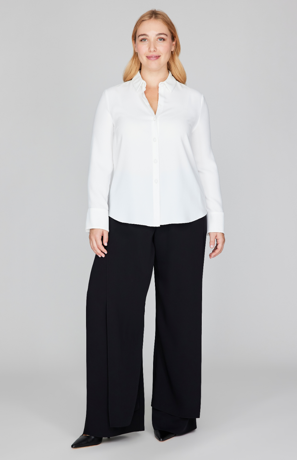 Lustrous Crepe Tailored Button Down Shirt