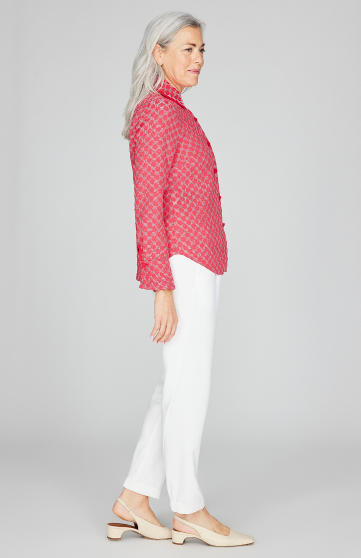 Textured Floral Jacquard Collared Tailored Shirt
