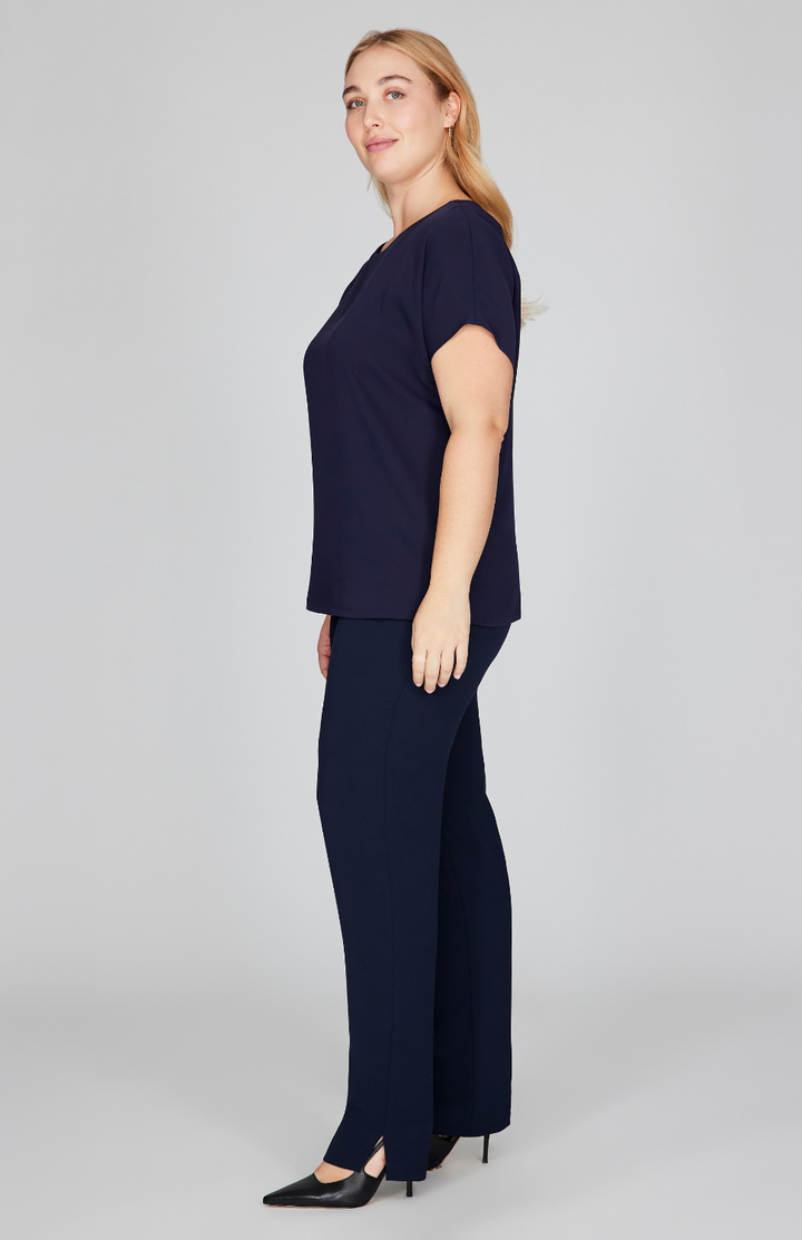 Lustrous Crepe Essential Narrow Leg Pant w/Flat Front & Back Elastic