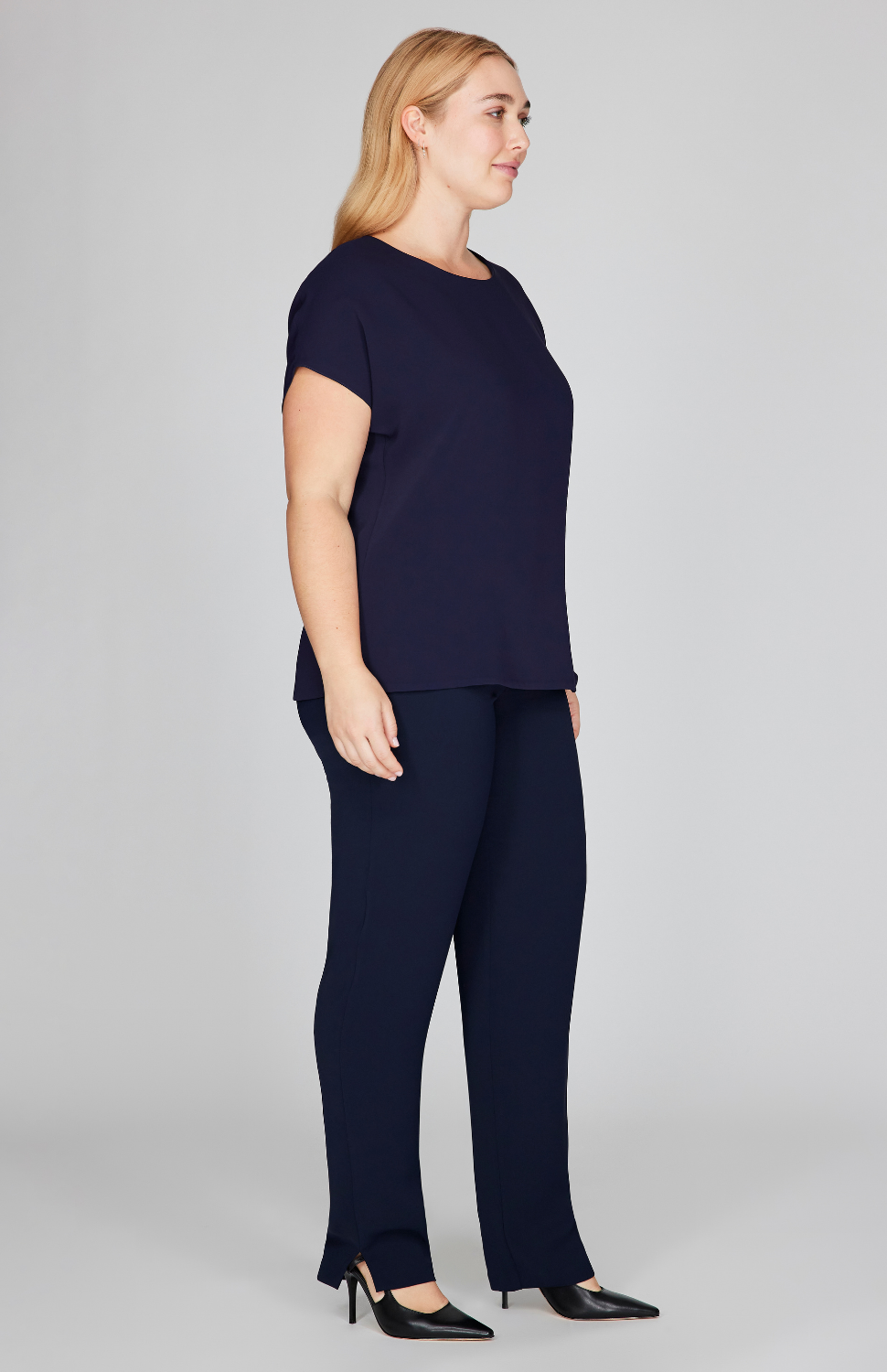 Lustrous Crepe Essential Narrow Leg Pant w/Flat Front & Back Elastic