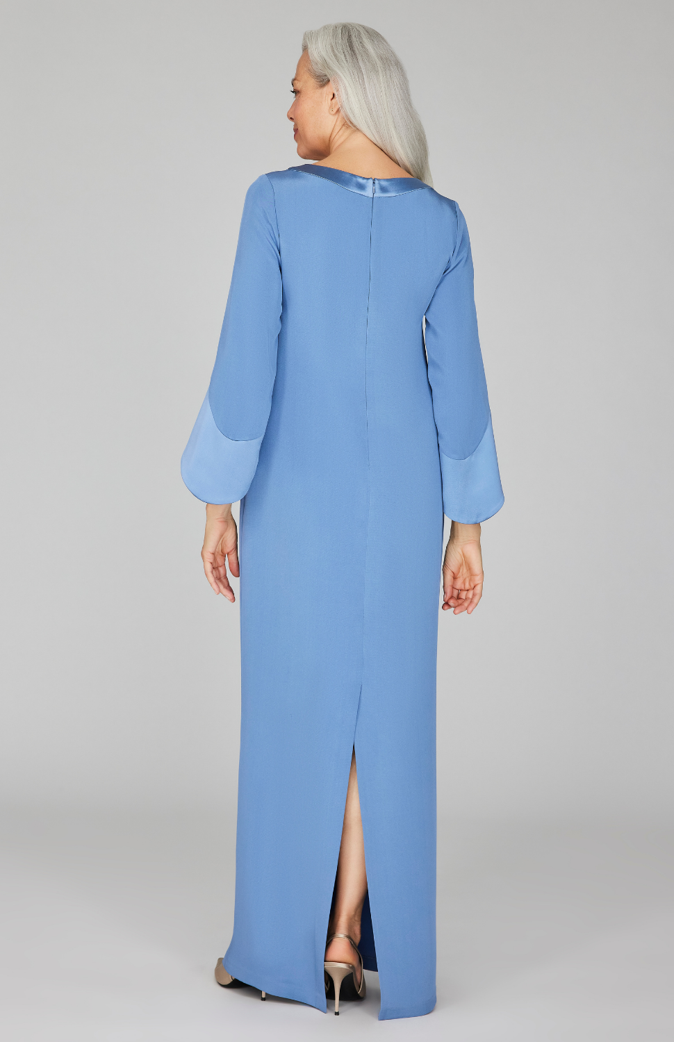 Silk Gown w/ Tonal Satin Cuff Detail