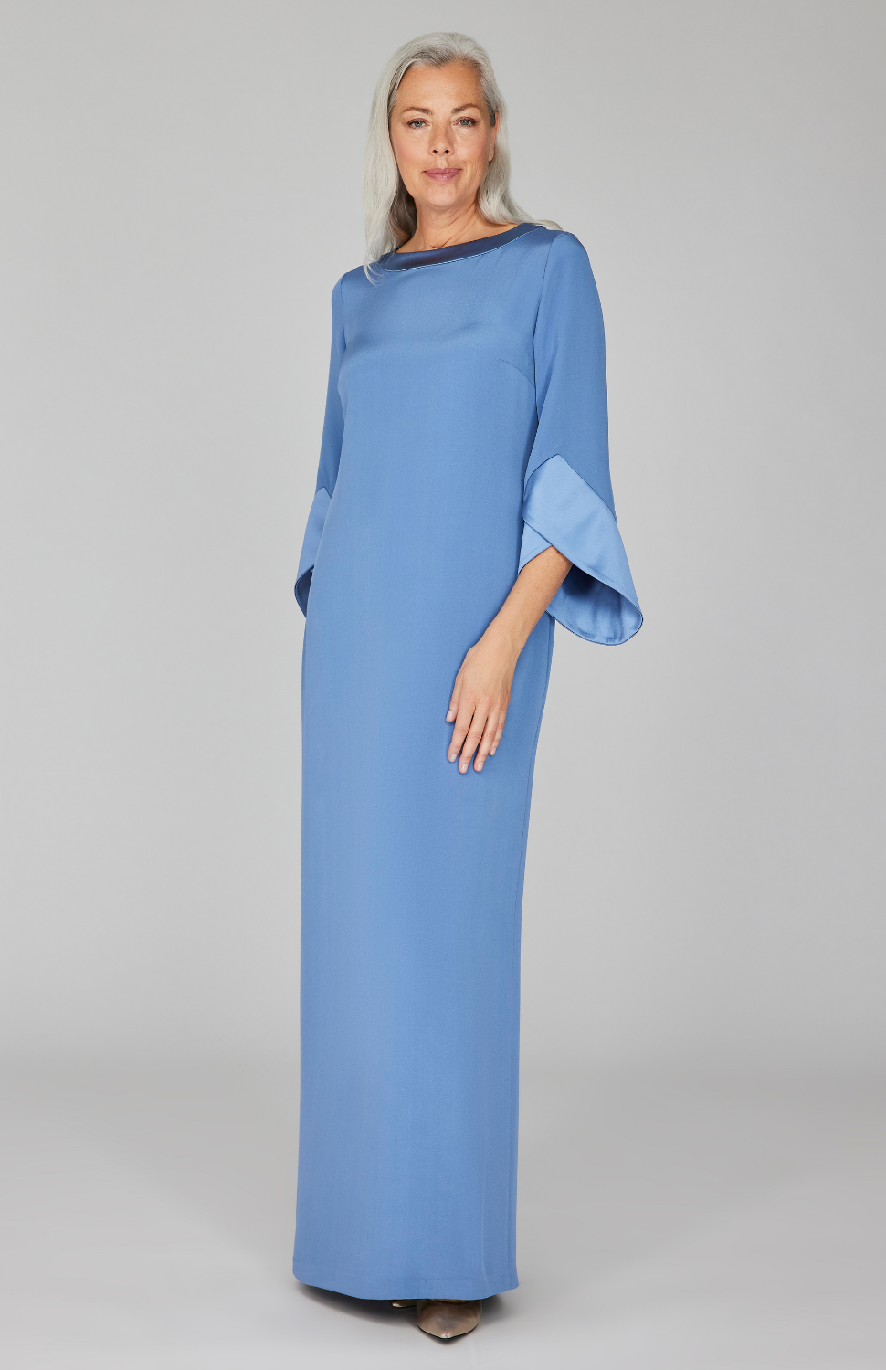 Silk Gown w/ Tonal Satin Cuff Detail