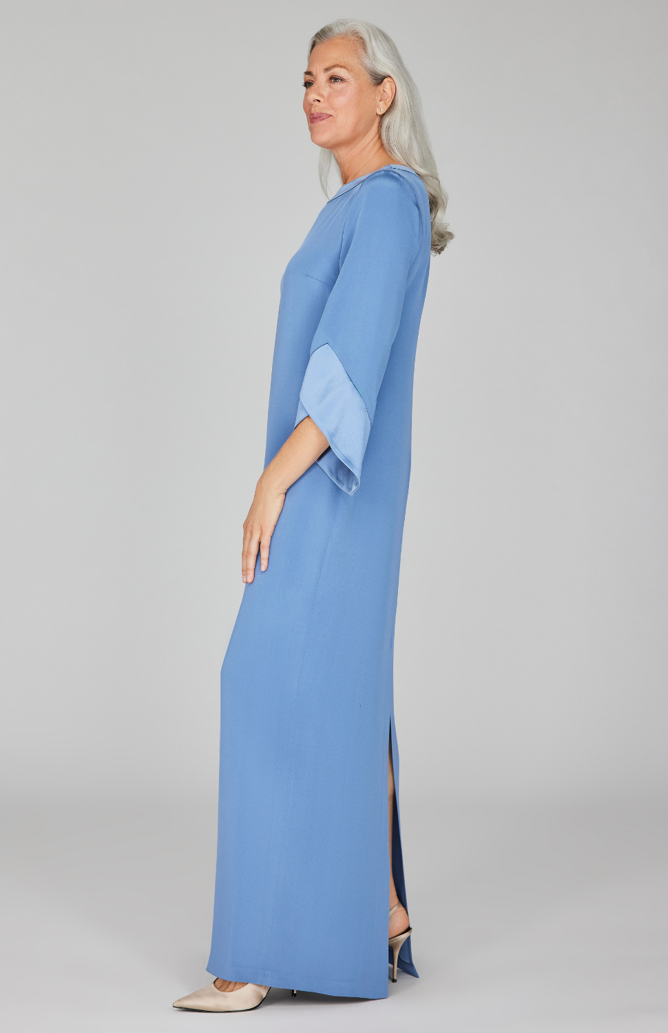 Silk Gown w/ Tonal Satin Cuff Detail