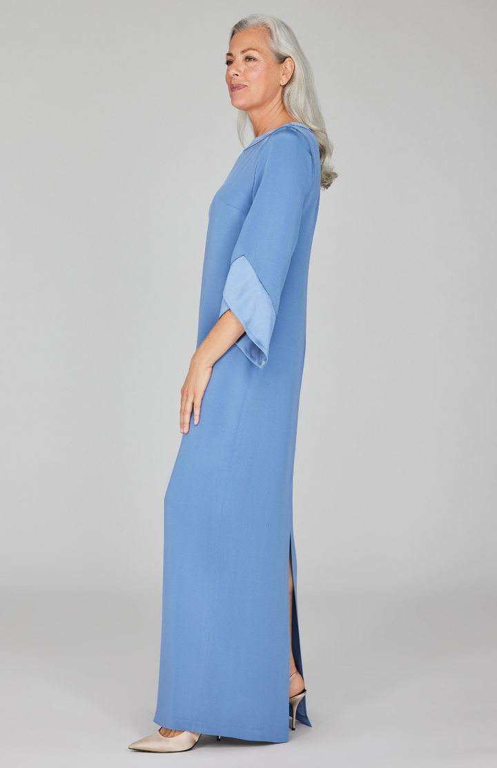 Silk Gown w/ Tonal Satin Cuff Detail