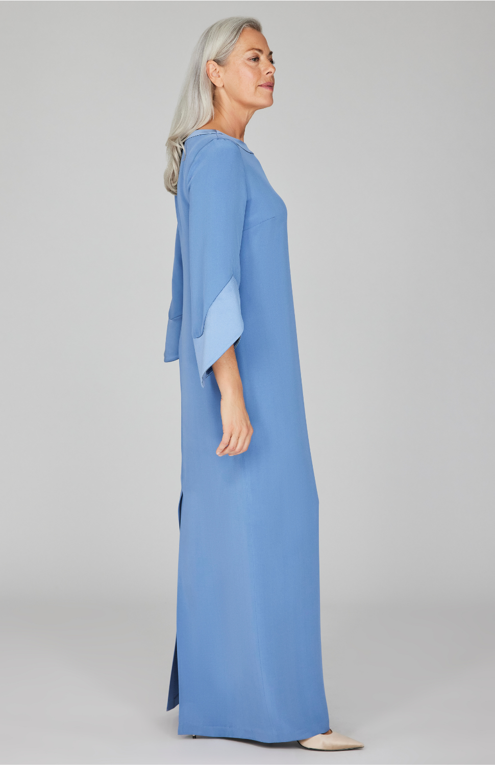 Silk Gown w/ Tonal Satin Cuff Detail