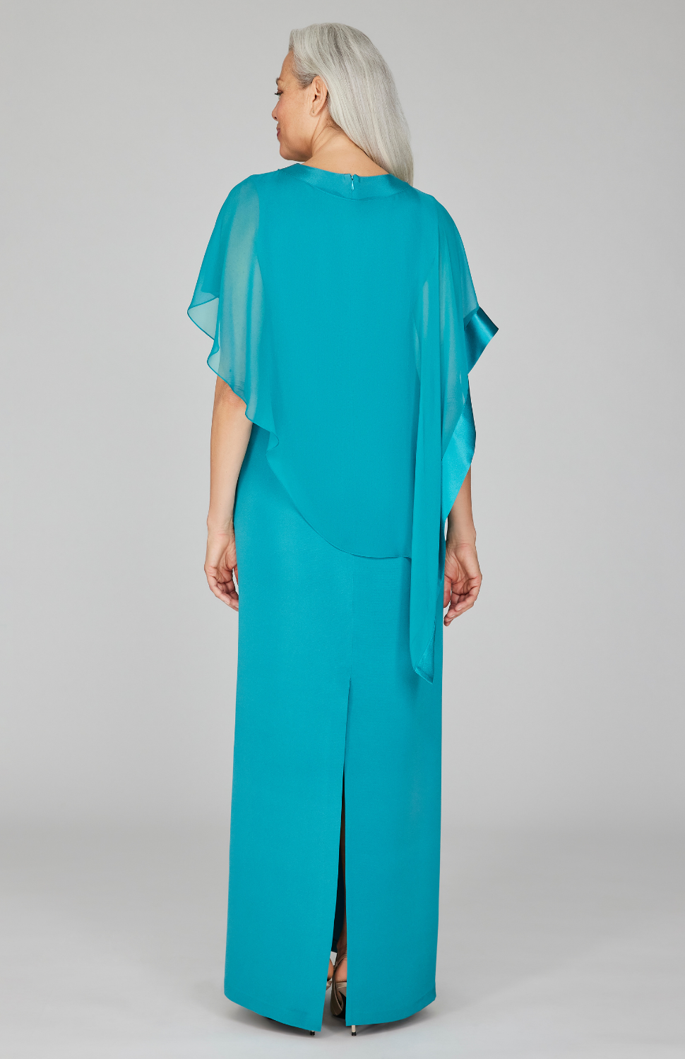 Silk Gown w/Chiffon Side Drape &amp; Satin Trim