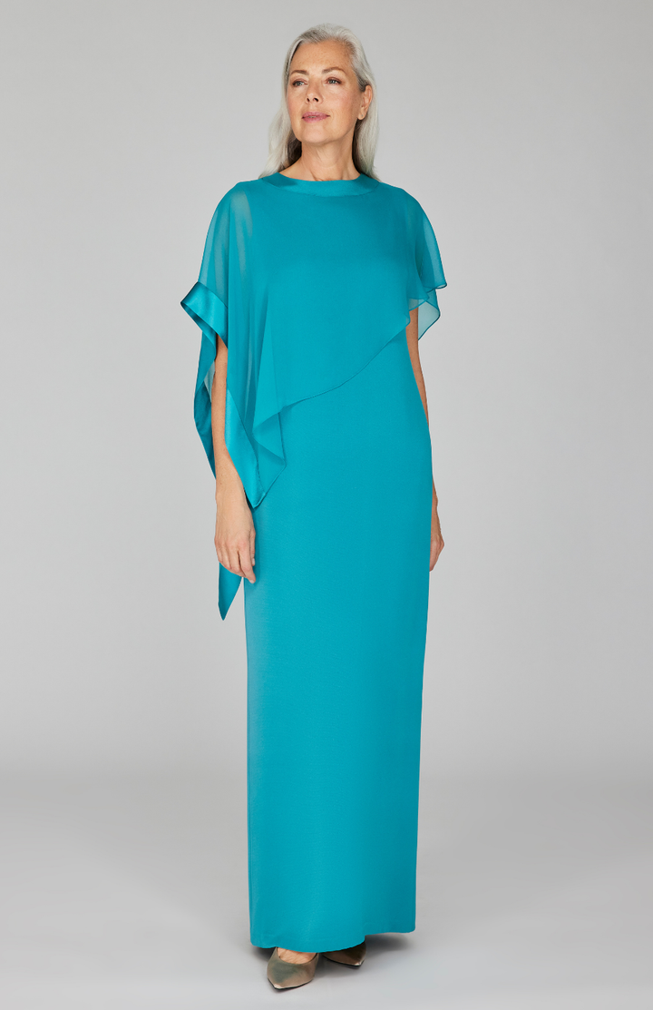 Silk Gown w/Chiffon Side Drape &amp; Satin Trim
