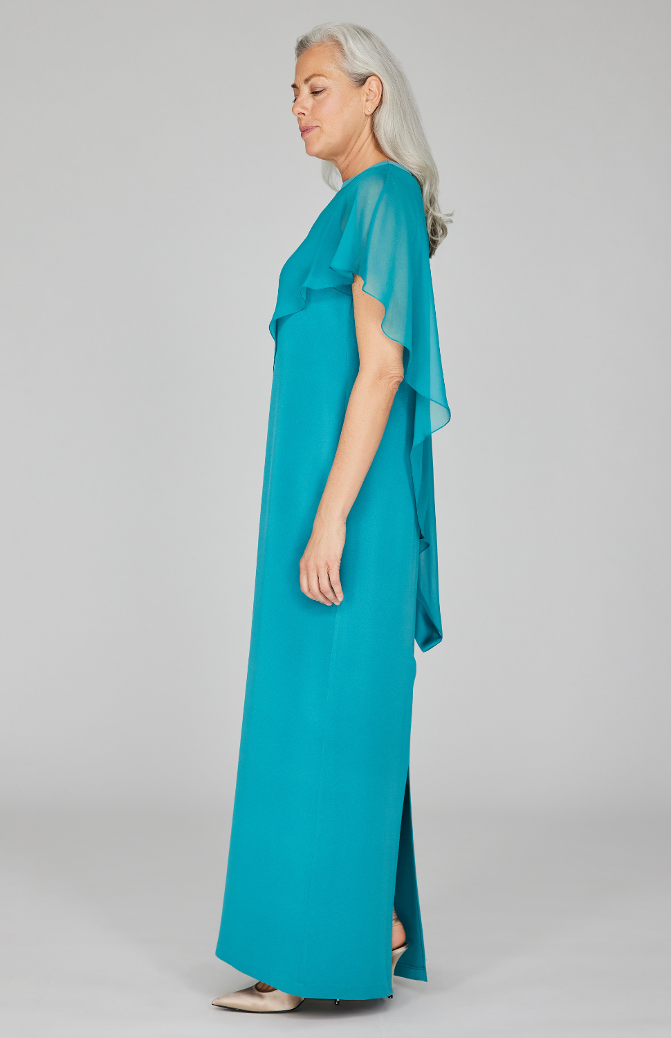 Silk Gown w/Chiffon Side Drape &amp; Satin Trim