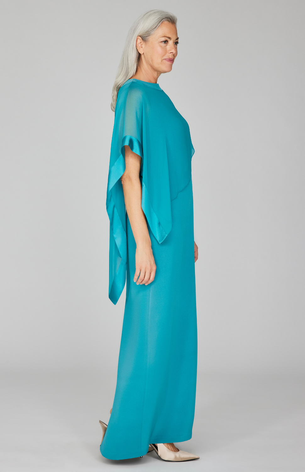 Silk Gown w/Chiffon Side Drape &amp; Satin Trim