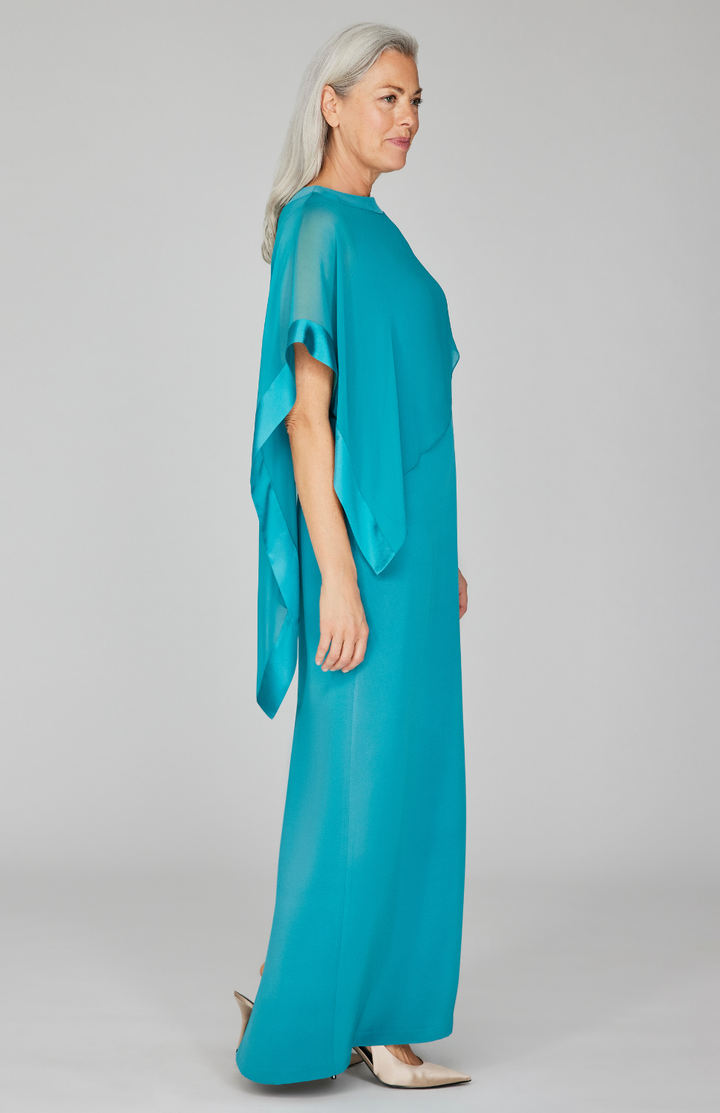 Silk Gown w/Chiffon Side Drape &amp; Satin Trim