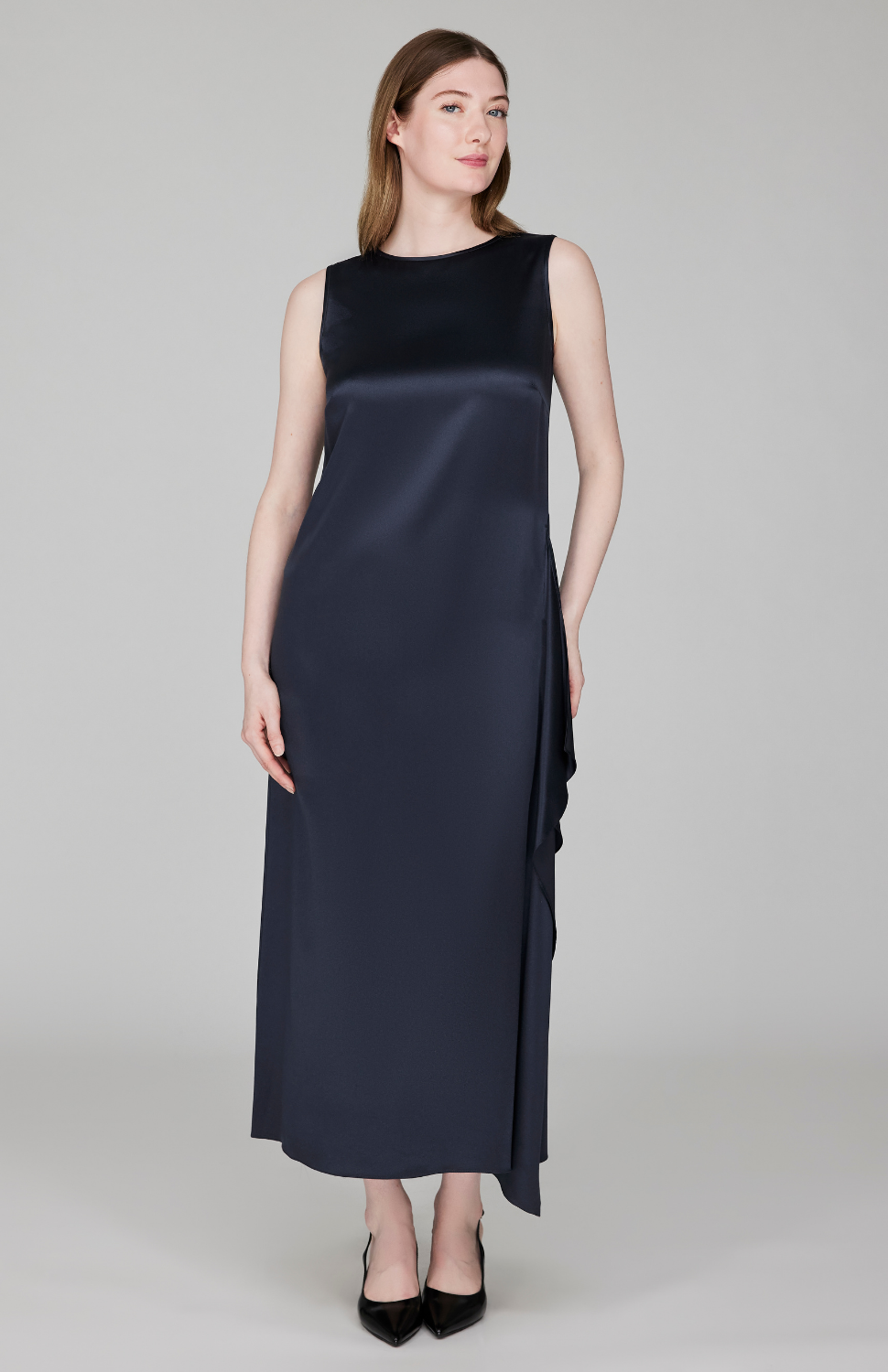 Satin Dress w/Side Cascade