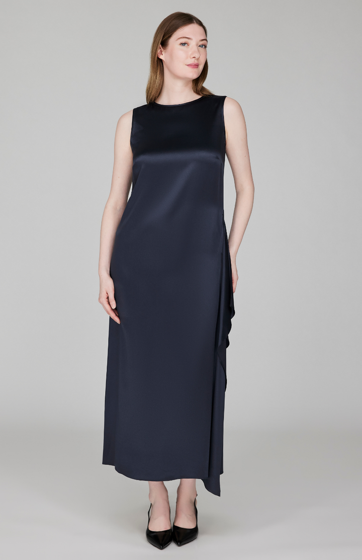 Satin Dress w/Side Cascade