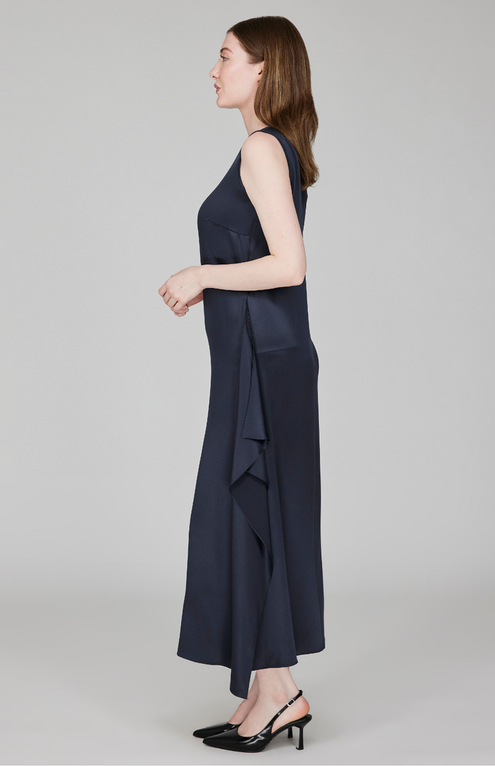 Satin Dress w/Side Cascade