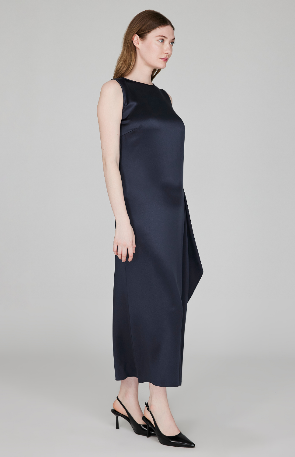 Satin Dress w/Side Cascade