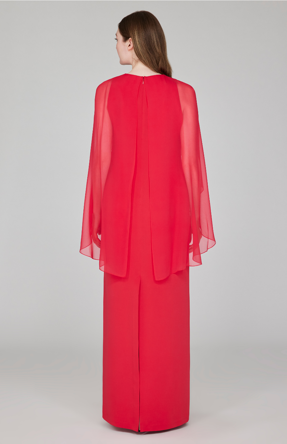 Silk Gown w/Chiffon V Neck Overlay
