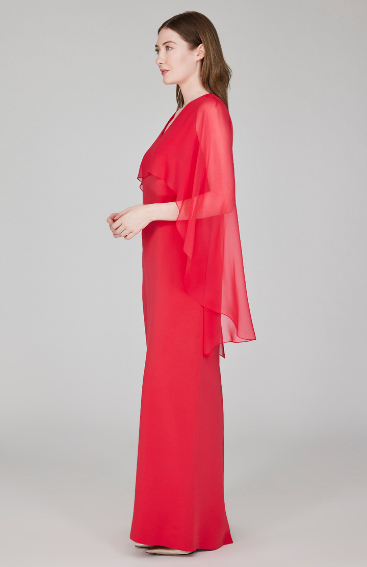 Silk Gown w/Chiffon V Neck Overlay